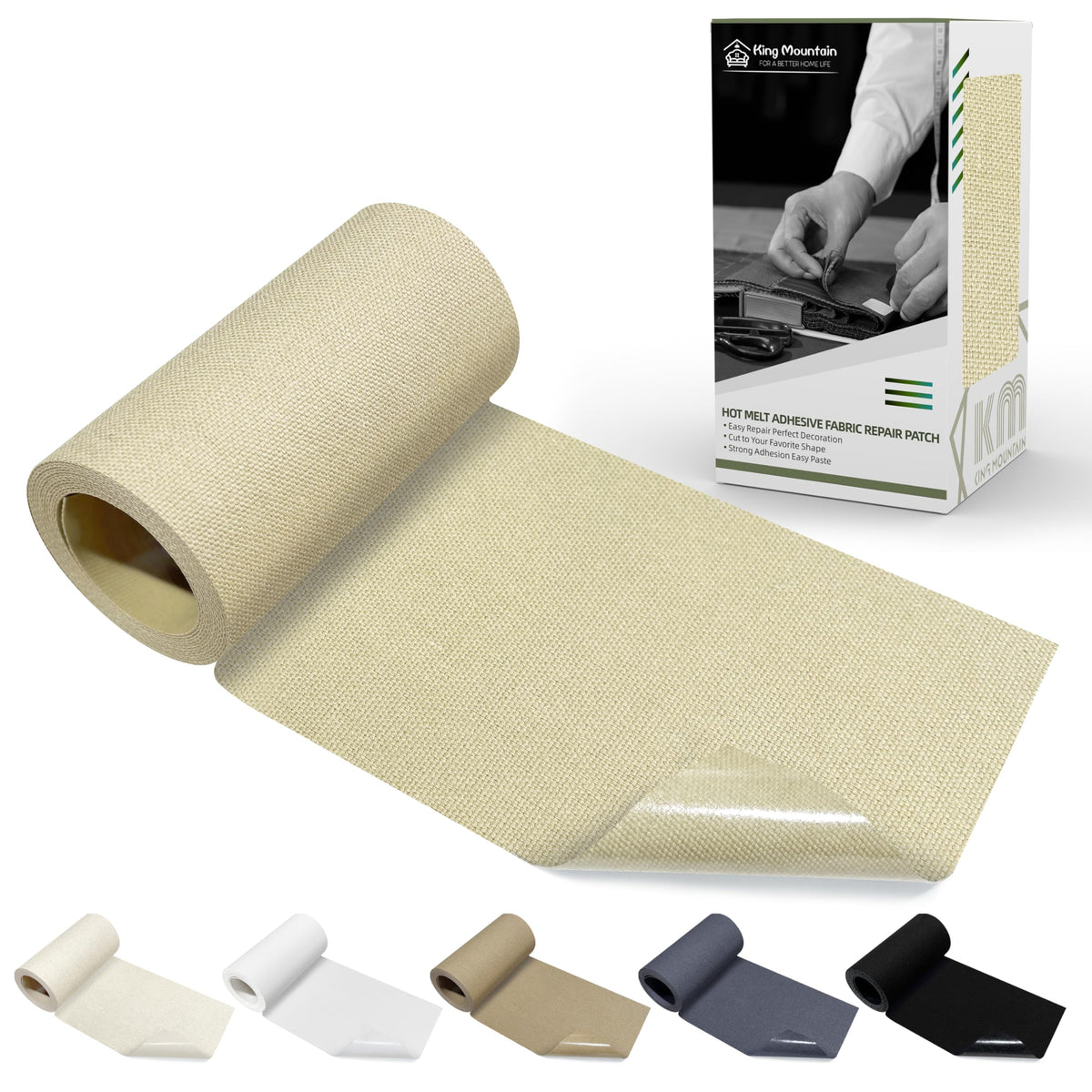 KING MOUNTAIN 100% Cotton Fabric Iron-on Repair Patch, Inside&Outside Clothes Repair Patch, 3"x60" with Backing Glue Repair Decorative Patch kit (Off-White) Jansha Store