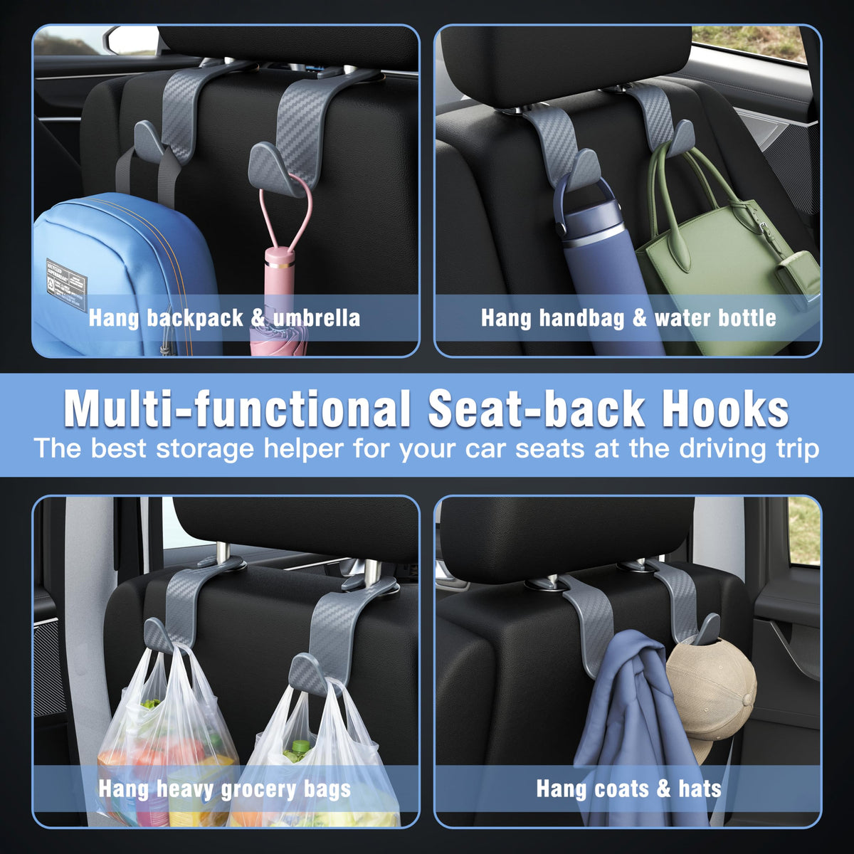 4-Pack Car Headrest Hooks Holds 55lbs Seat Storage Organizer for Bags Jansha Store