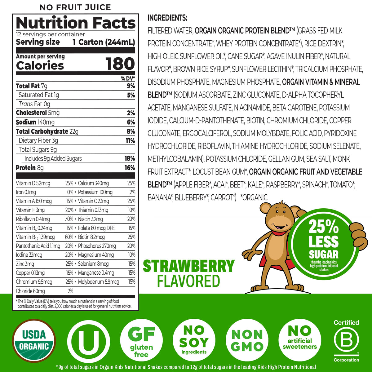 Orgain Organic Kids Dairy 8g Protein Shake, Chocolate, 8.25 oz, 12pk Jansha Store