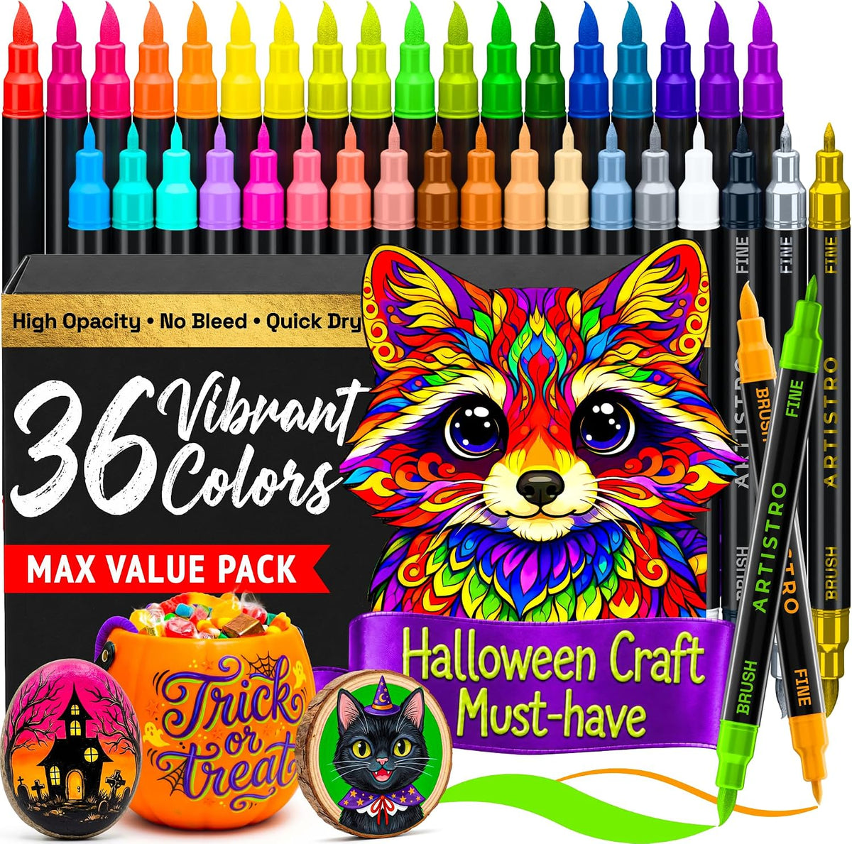 ARTISTRO 36 Multicolor Dual-Tip Acrylic Paint Marker Pens for Drawing Jansha Store