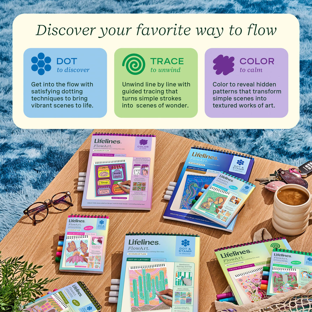 Lifelines FlowArt Activity Pads 3-Pack, Dot-by-Letter Guided Coloring Books Jansha Store