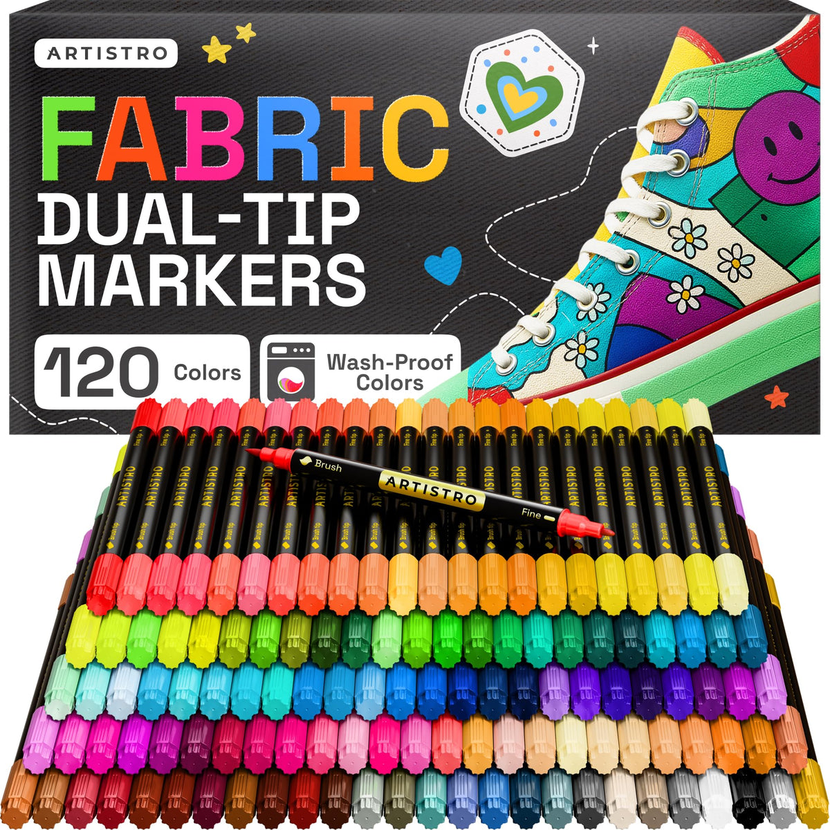 ARTISTRO 5 Black Dual-Tip Fabric Markers Decorating Kit, for Clothes Jansha Store