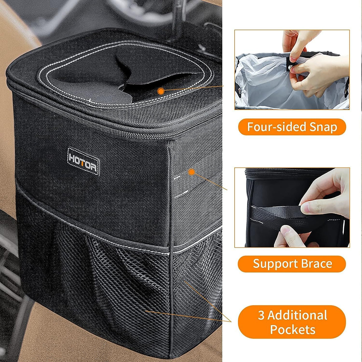 HOTOR Car Trash Can, Leakproof Car Organizer, 2-Gallon, Black Jansha Store