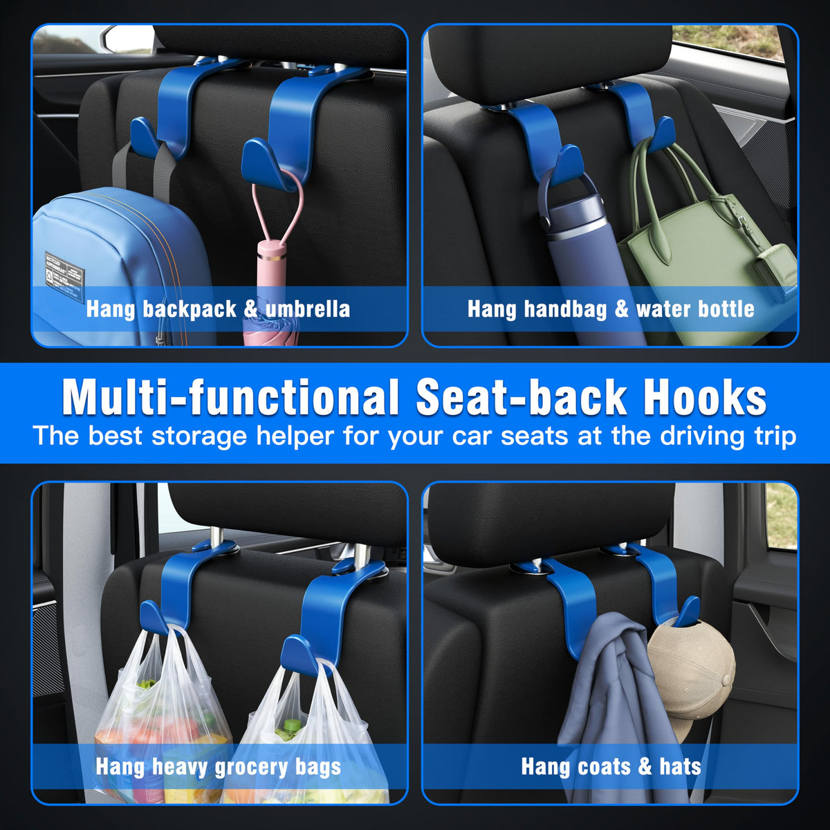 4-Pack Car Headrest Hooks Holds 55lbs Seat Storage Organizer for Bags Jansha Store