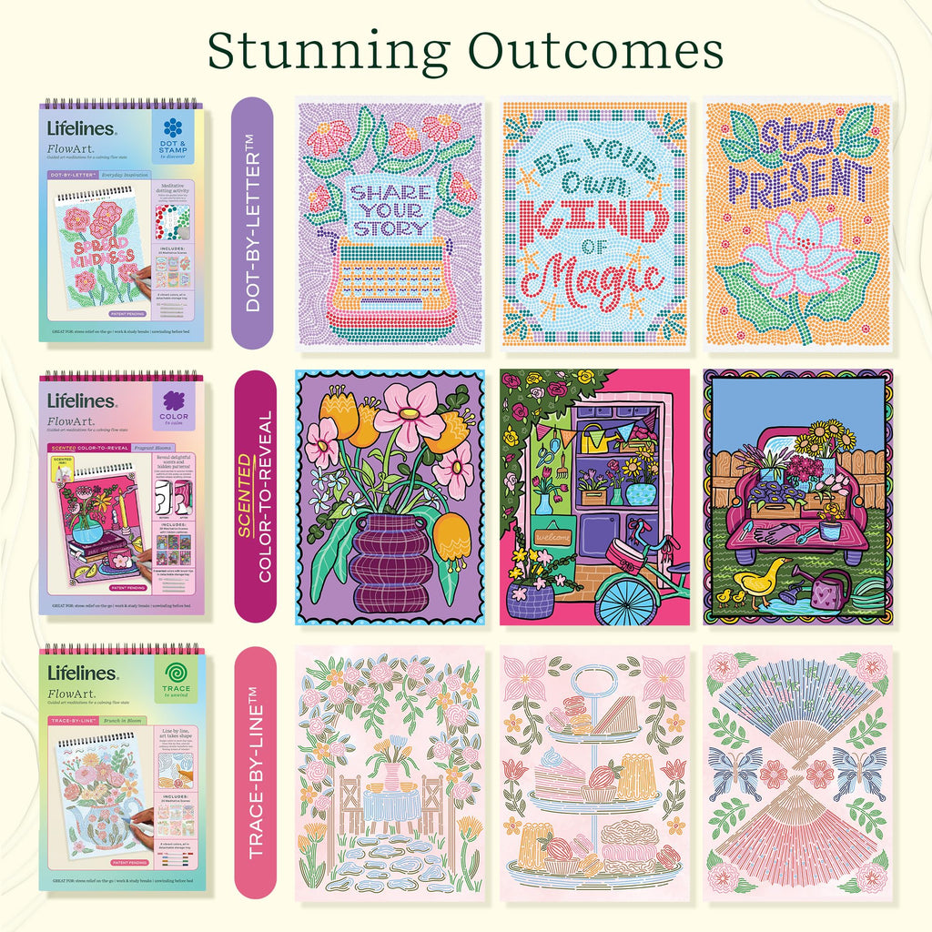 Lifelines FlowArt Activity Pads 3-Pack, Dot-by-Letter Guided Coloring Books Jansha Store