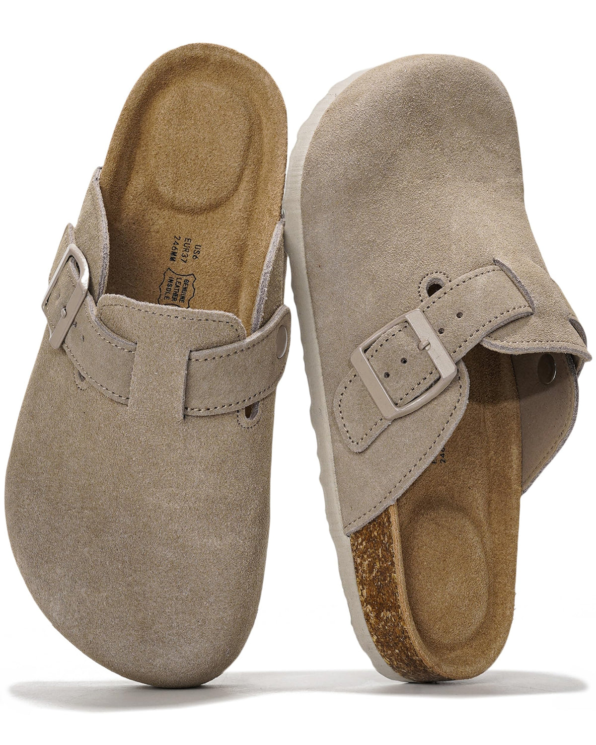 Project Cloud 100% Genuine Leather Womens Cork Footbed Clogs for Women Jansha Store