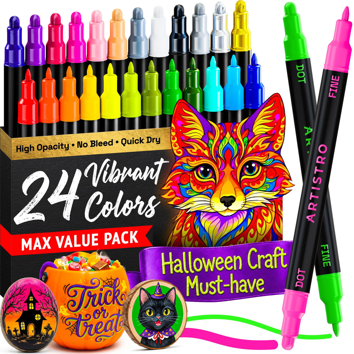 ARTISTRO 36 Multicolor Dual-Tip Acrylic Paint Marker Pens Jansha Store