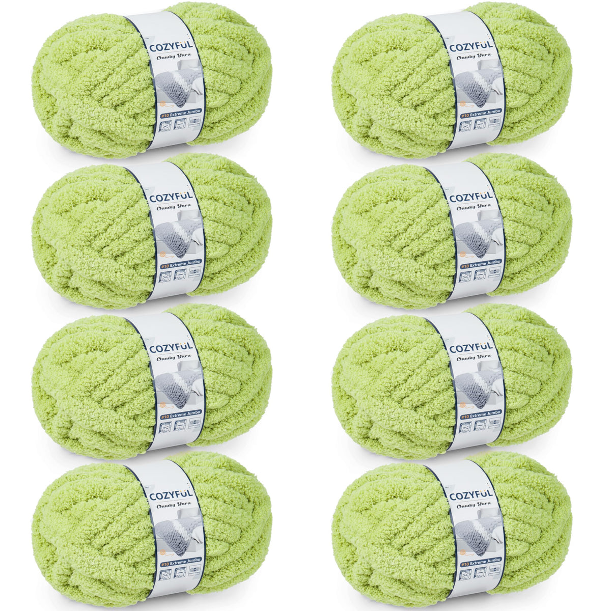 Cozyful Chunky Yarn for Hand Knitting - #10 Chunky Chenille Yarn, Jumbo Big Thick Chunky Yarns for Crocheting, Super Bulky Chunky Knit Blanket Yarns, 8 Skein (22 yds 8 oz Each Skein), Soft Sage Green Jansha Store