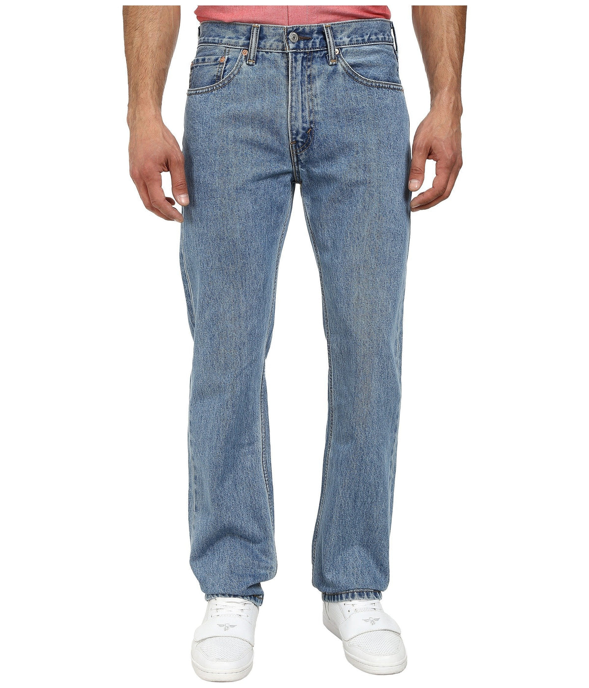 Close-up of the 505 regular fit jeans waistband and front button fly detail