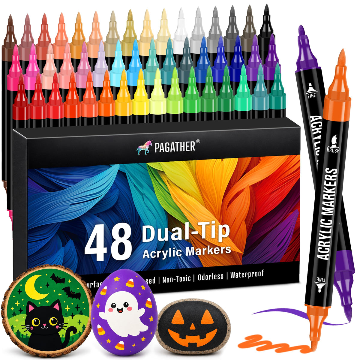 Pagather Metallic Acrylic Paint Markers, 24 Colors Dual Tip Pens Set Jansha Store
