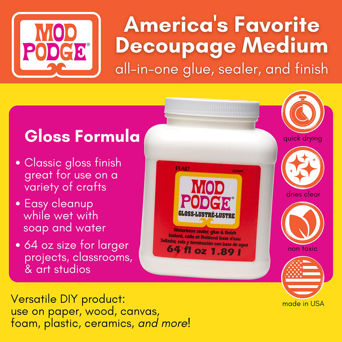 Mod Podge Gloss Sealer, Glue & Finish: All-in-One Craft Solution- Quick Dry, Easy Clean, for Wood, Paper, Fabric & More. Non-Toxic - Craft with Confidence, Made in USA, 16 oz., Pack of 1 Jansha Store