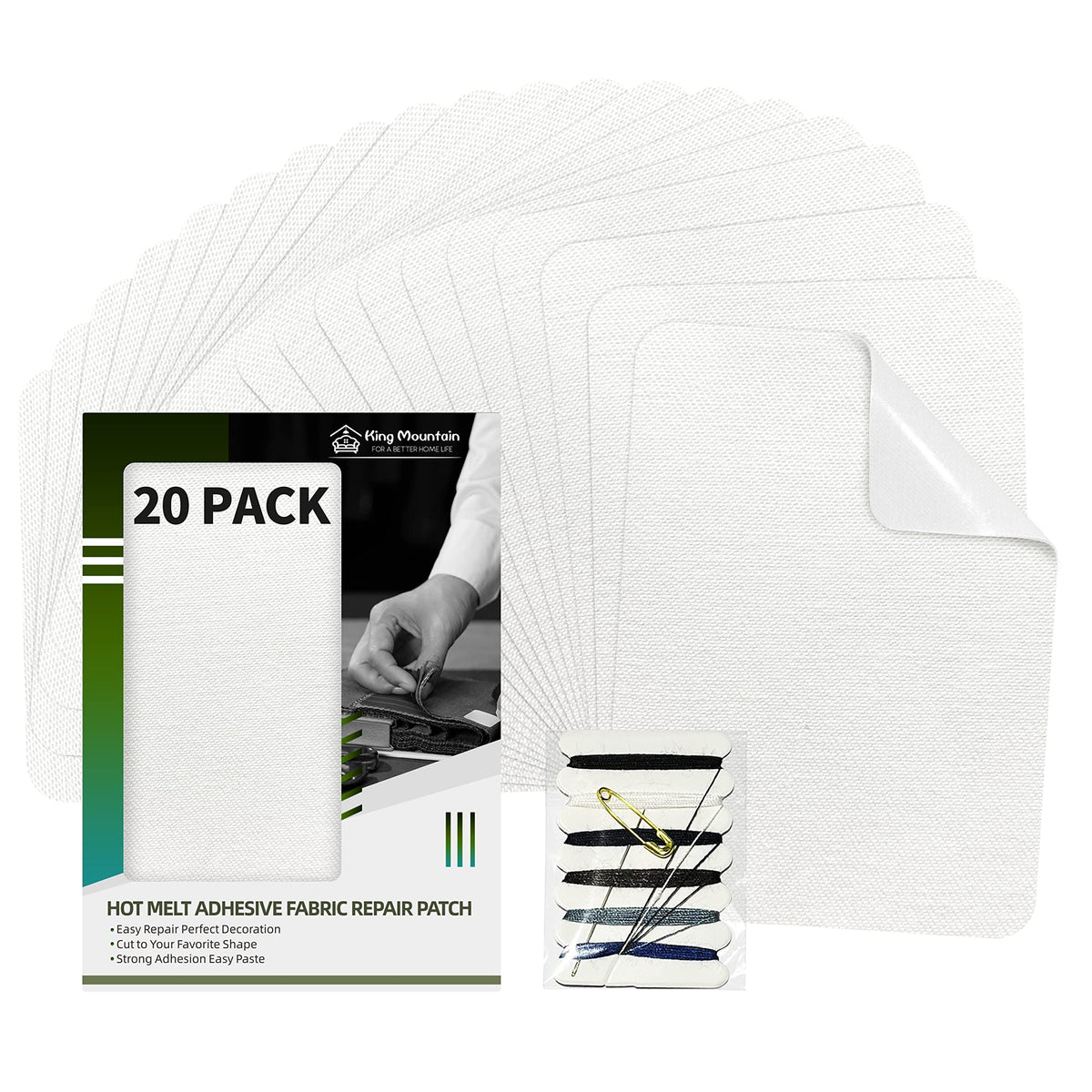 KING MOUNTAIN 100% Cotton Fabric Iron-on Repair Patch, Inside&Outside Clothes Repair Patch, 3"x60" with Backing Glue Repair Decorative Patch kit (Off-White) Jansha Store