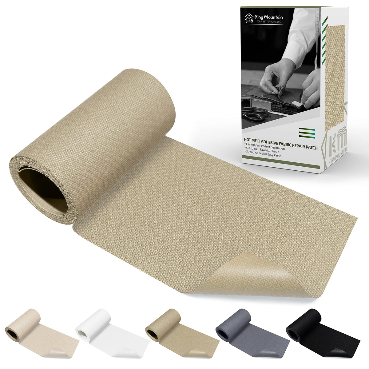 KING MOUNTAIN 100% Cotton Fabric Iron-on Repair Patch, Inside&Outside Clothes Repair Patch, 3"x60" with Backing Glue Repair Decorative Patch kit (Off-White) Jansha Store