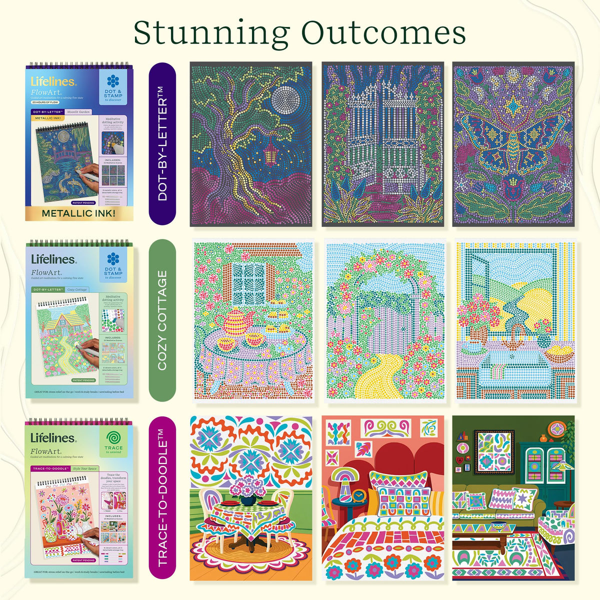 Lifelines FlowArt Activity Pads 3-Pack, Dot-by-Letter Guided Coloring Books Jansha Store