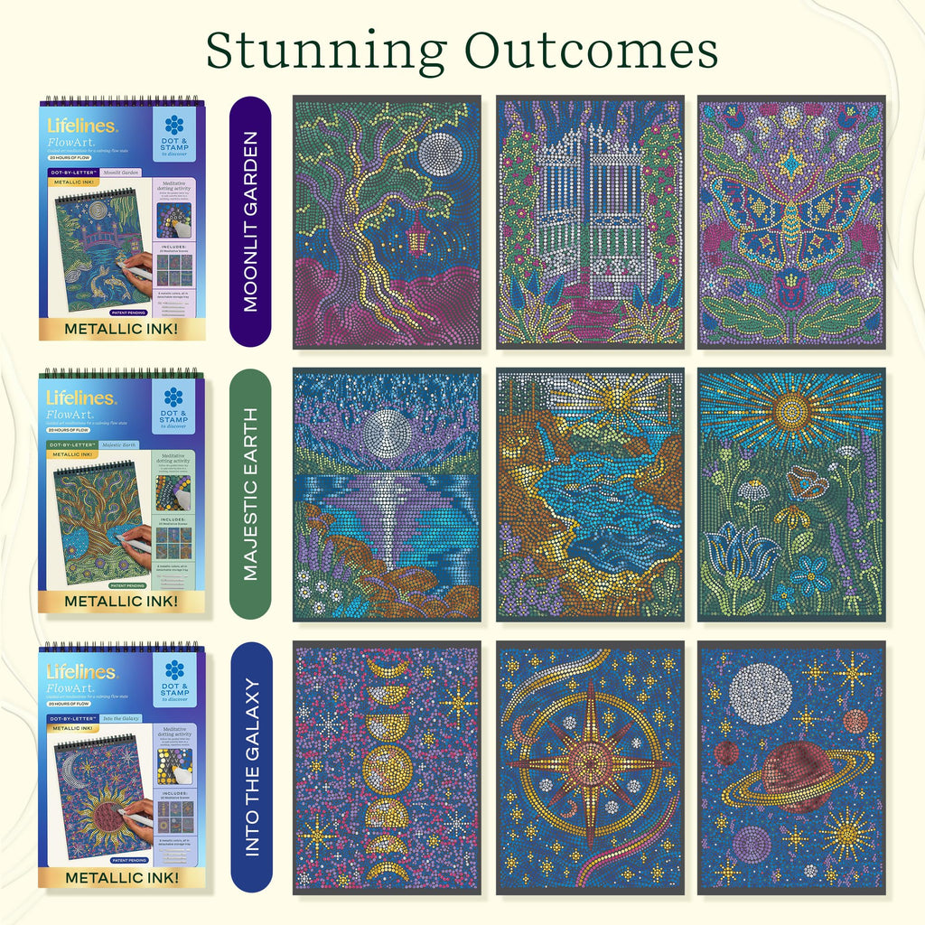 Lifelines FlowArt Activity Pads 3-Pack, Dot-by-Letter Guided Coloring Books Jansha Store