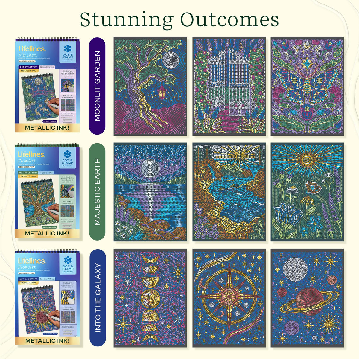 Lifelines FlowArt Activity Pads 3-Pack, Dot-by-Letter Guided Coloring Books Jansha Store