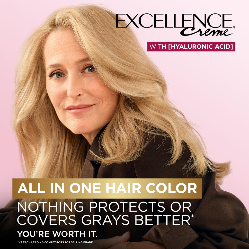L'Oreal Paris Excellence Crème Permanent Hair Dye, Triple Care Hair Color with Hyaluronic Acid for 100% Gray Coverage, 4 Dark Brown, 1 Kit (Packaging May Vary) Jansha Store