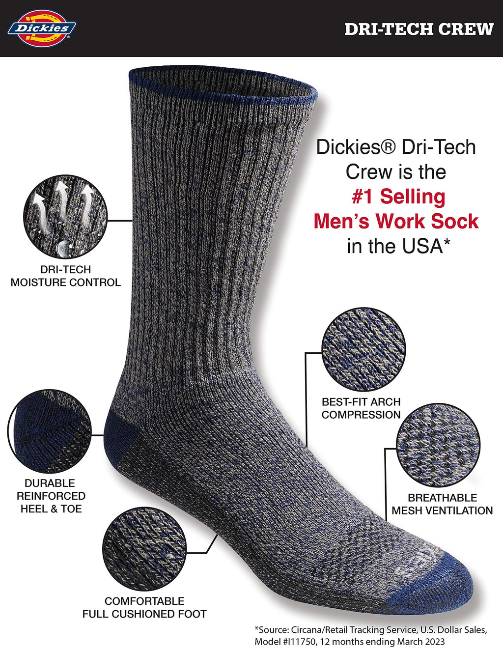 Dickies Men's Dri-tech Original Moisture Control Crew Socks, Available in M-xxl (6, 12, 18 Pairs) Jansha Store