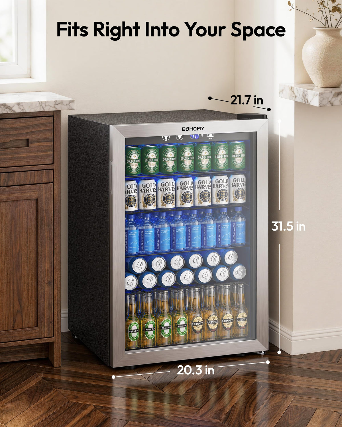 EUHOMY 130 Can Mini Fridge, Beverage Refrigerator with Glass Door, Black Jansha Store