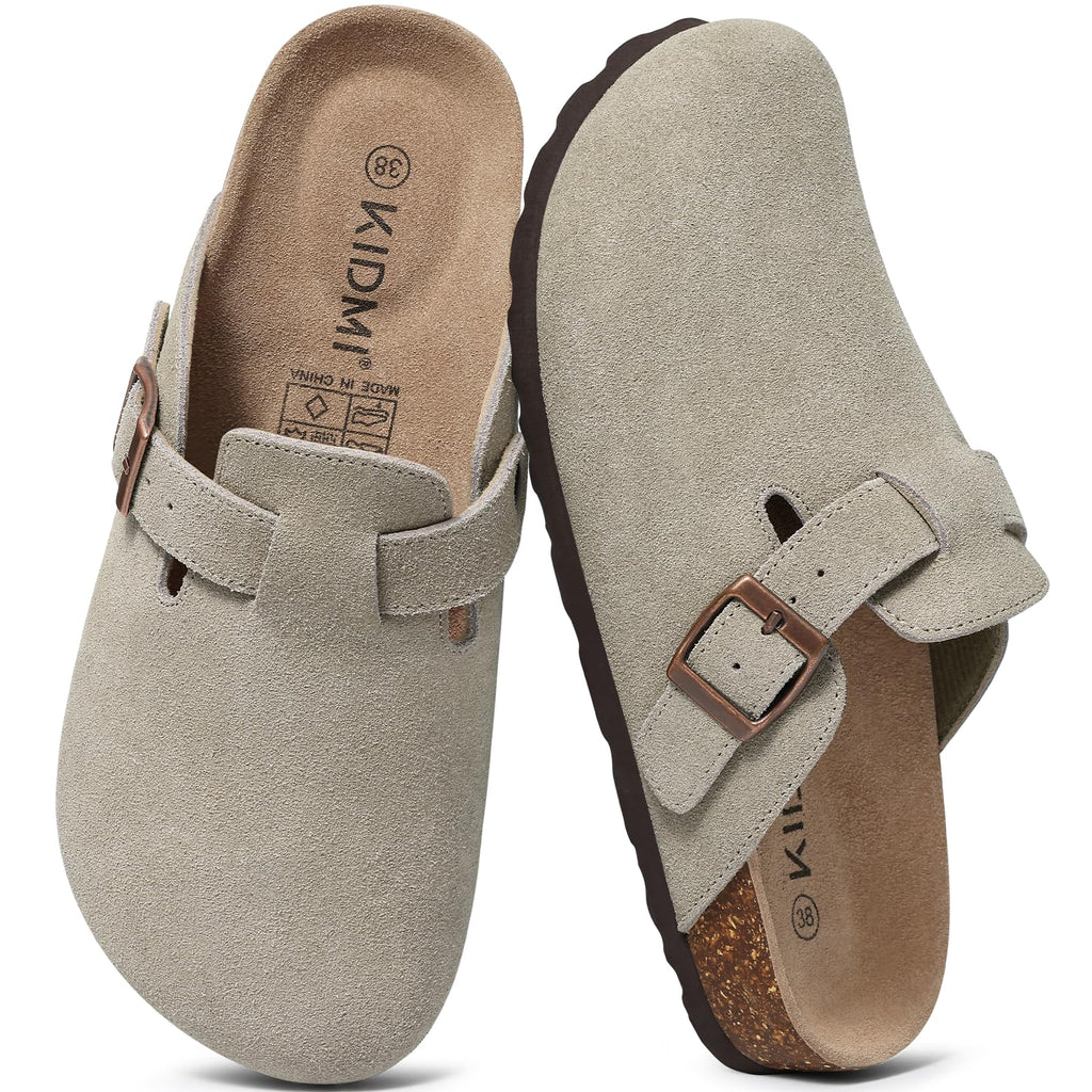 KIDMI Genuine Suede Clogs for Women Men Cork Footbed Mules Potato Shoes Jansha Store