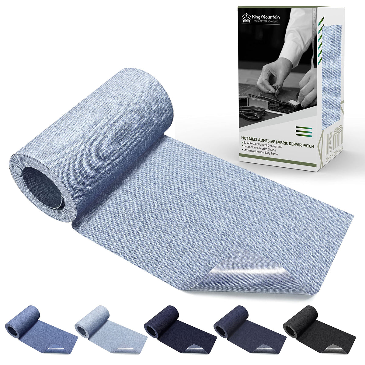 KING MOUNTAIN 100% Cotton Fabric Iron-on Repair Patch, Inside&Outside Clothes Repair Patch, 3"x60" with Backing Glue Repair Decorative Patch kit (Off-White) Jansha Store