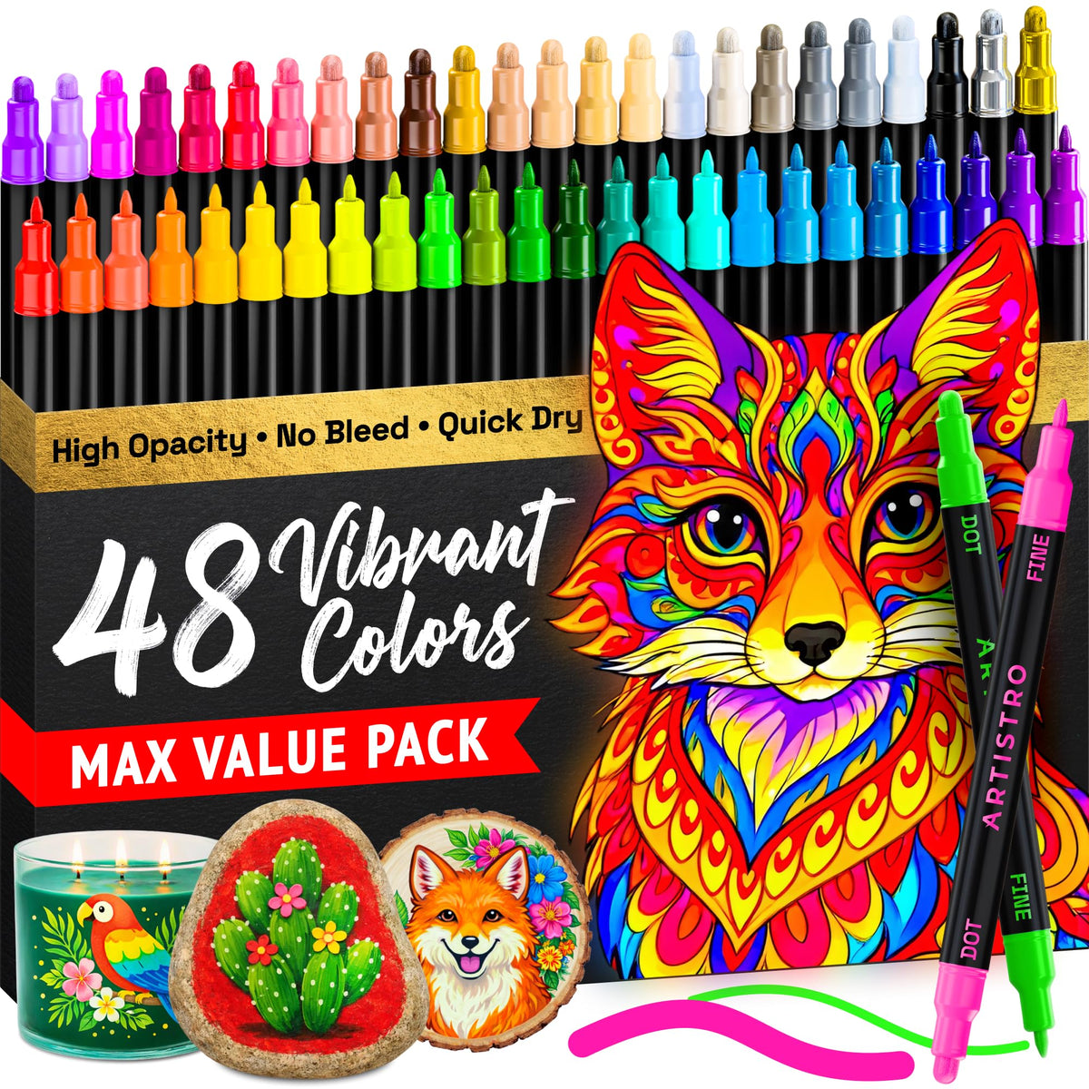ARTISTRO 36 Multicolor Dual-Tip Acrylic Paint Marker Pens Jansha Store