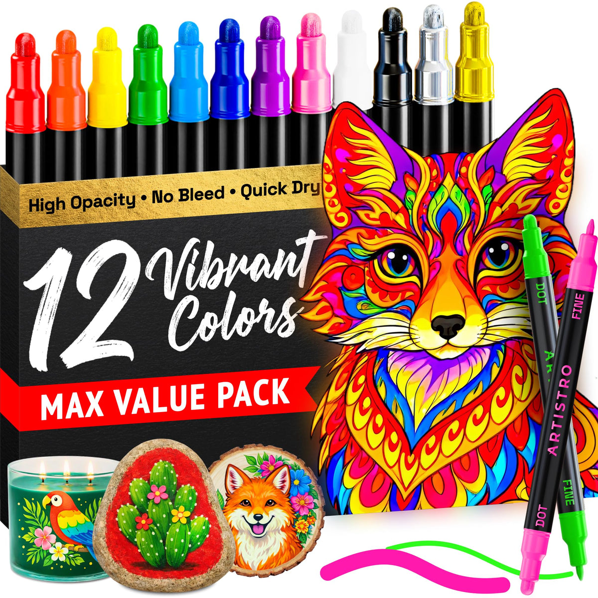 ARTISTRO 36 Multicolor Dual-Tip Acrylic Paint Marker Pens Jansha Store