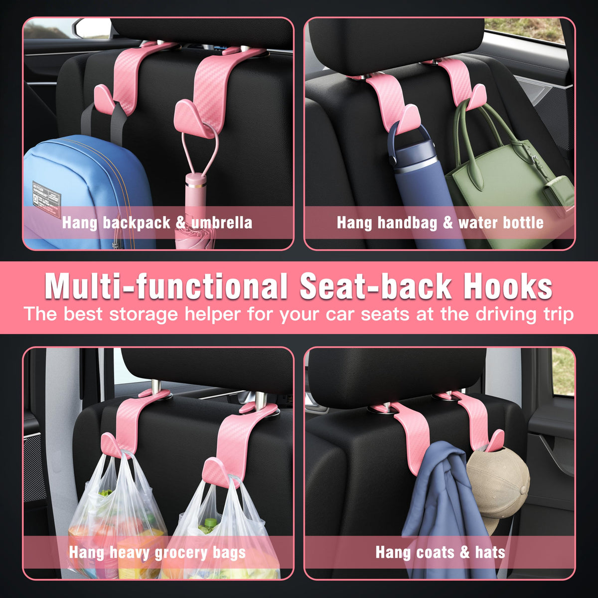 4-Pack Car Headrest Hooks Holds 55lbs Seat Storage Organizer for Bags Jansha Store