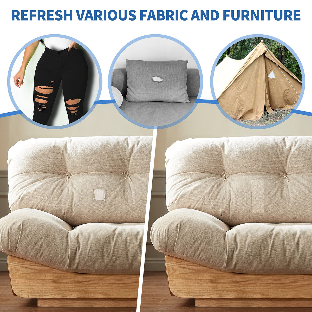 KING MOUNTAIN 100% Cotton Fabric Iron-on Repair Patch, Inside&Outside Clothes Repair Patch, 3"x60" with Backing Glue Repair Decorative Patch kit (Off-White) Jansha Store