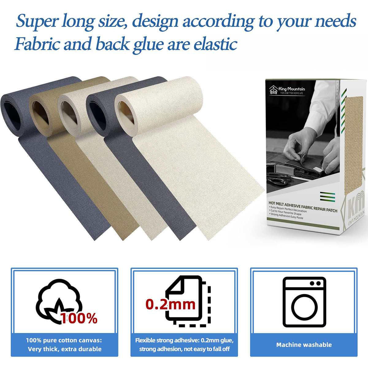KING MOUNTAIN 100% Cotton Fabric Iron-on Repair Patch, Inside&Outside Clothes Repair Patch, 3"x60" with Backing Glue Repair Decorative Patch kit (Off-White) Jansha Store