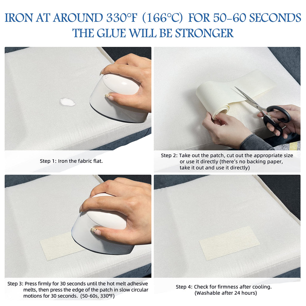 KING MOUNTAIN 100% Cotton Fabric Iron-on Repair Patch, Inside&Outside Clothes Repair Patch, 3"x60" with Backing Glue Repair Decorative Patch kit (Off-White) Jansha Store