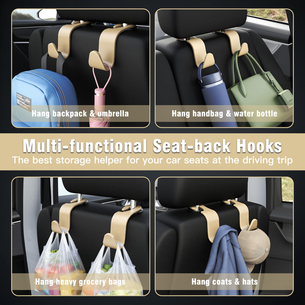 4-Pack Car Headrest Hooks Holds 55lbs Seat Storage Organizer for Bags Jansha Store