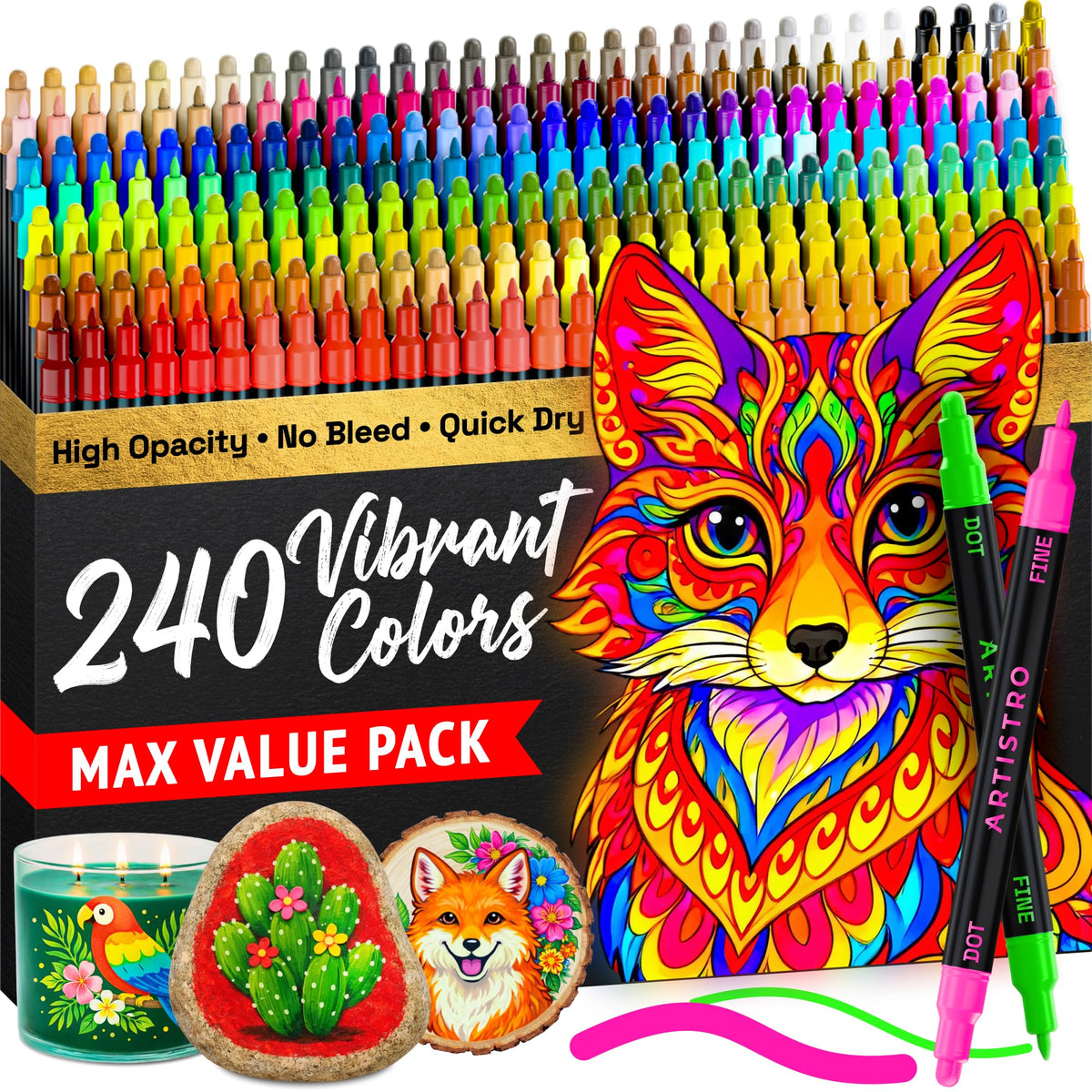 ARTISTRO 36 Multicolor Dual-Tip Acrylic Paint Marker Pens Jansha Store