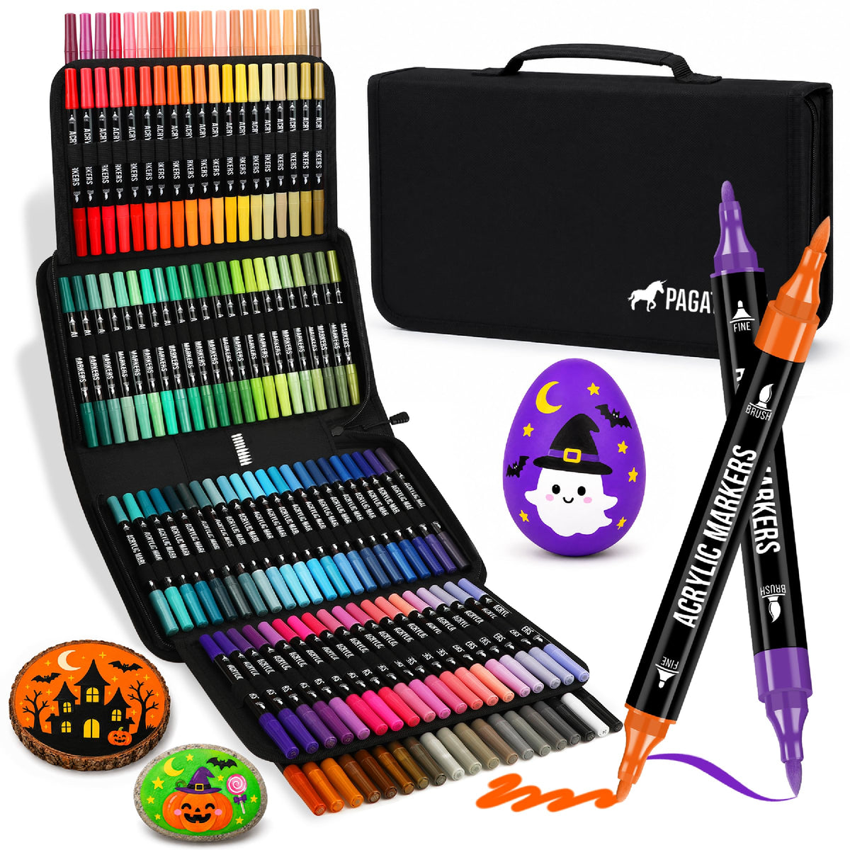 Pagather Acrylic Paint Markers, 72 Colors Dual Tip Fine & Brush Pens Set Jansha Store