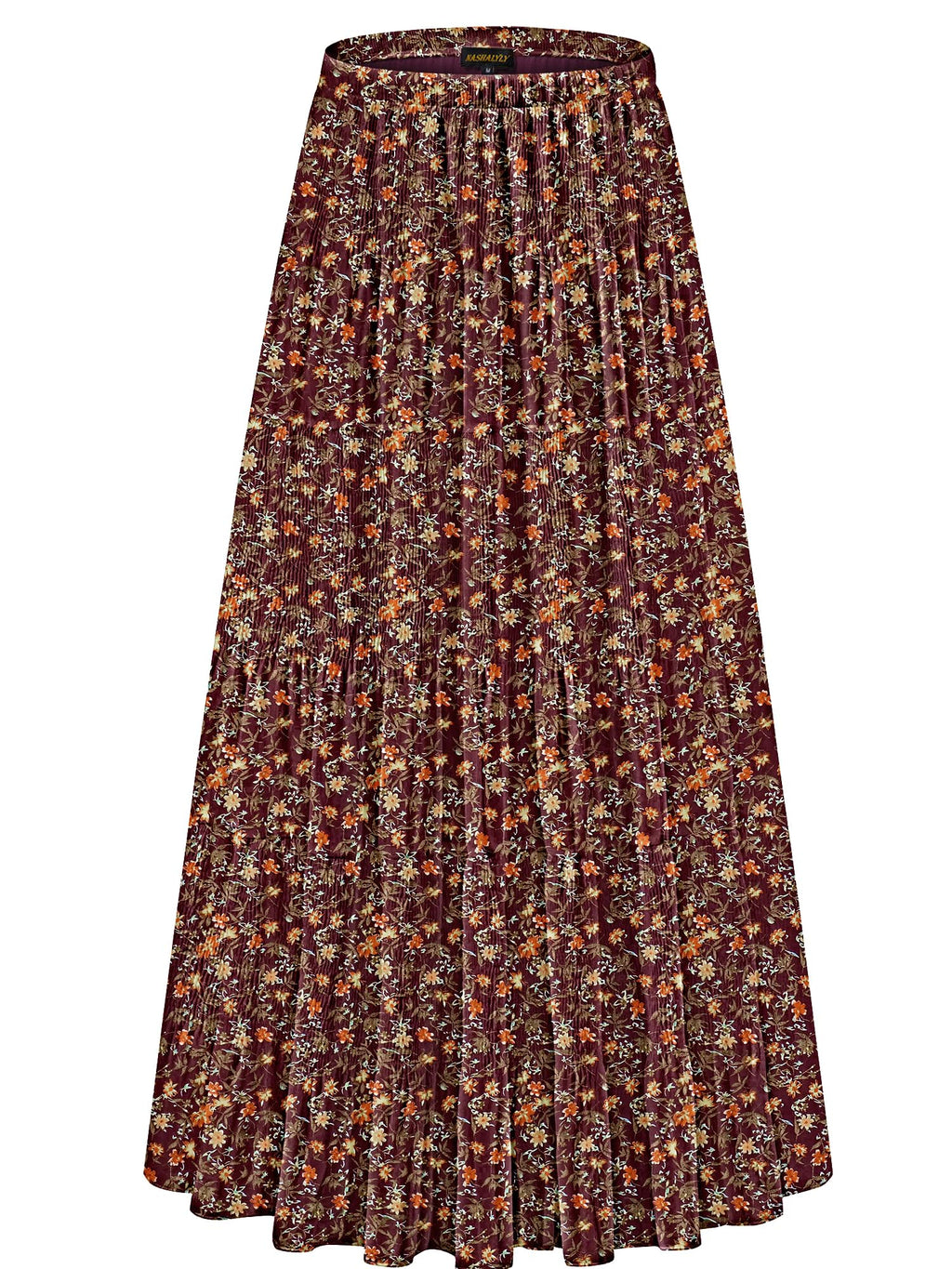 NASHALYLY Women's Chiffon Elastic High Waist Pleated A-Line Maxi Skirts Jansha Store