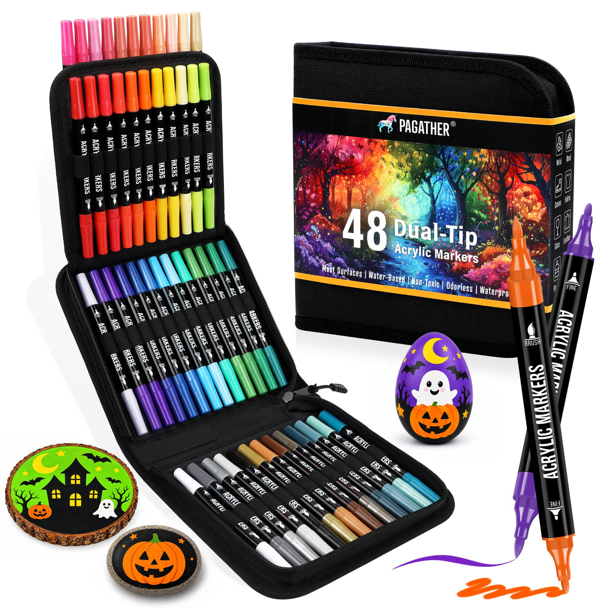 Pagather Acrylic Paint Markers, 72 Colors Dual Tip Fine & Brush Pens Set Jansha Store