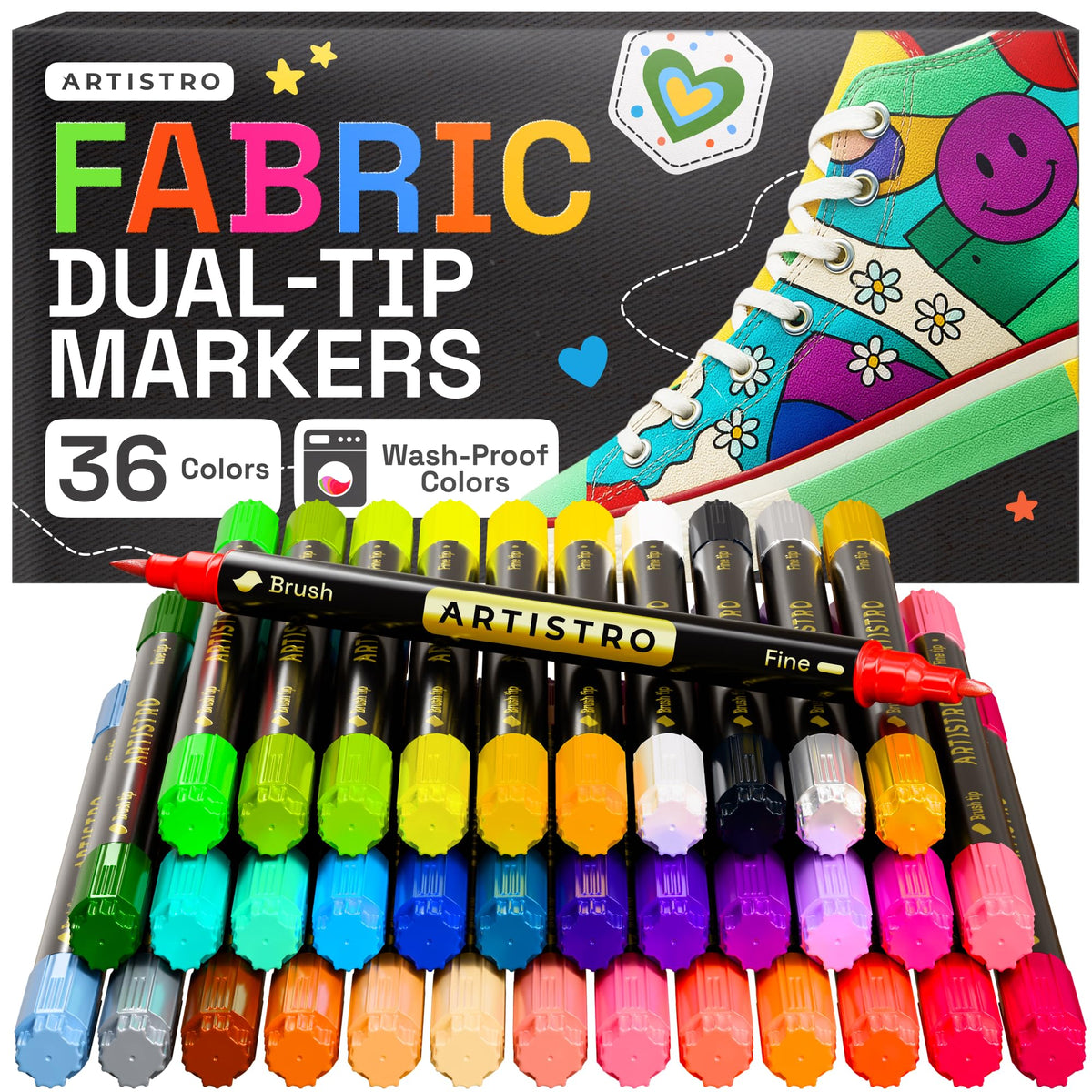 ARTISTRO 5 Black Dual-Tip Fabric Markers Decorating Kit, for Clothes Jansha Store
