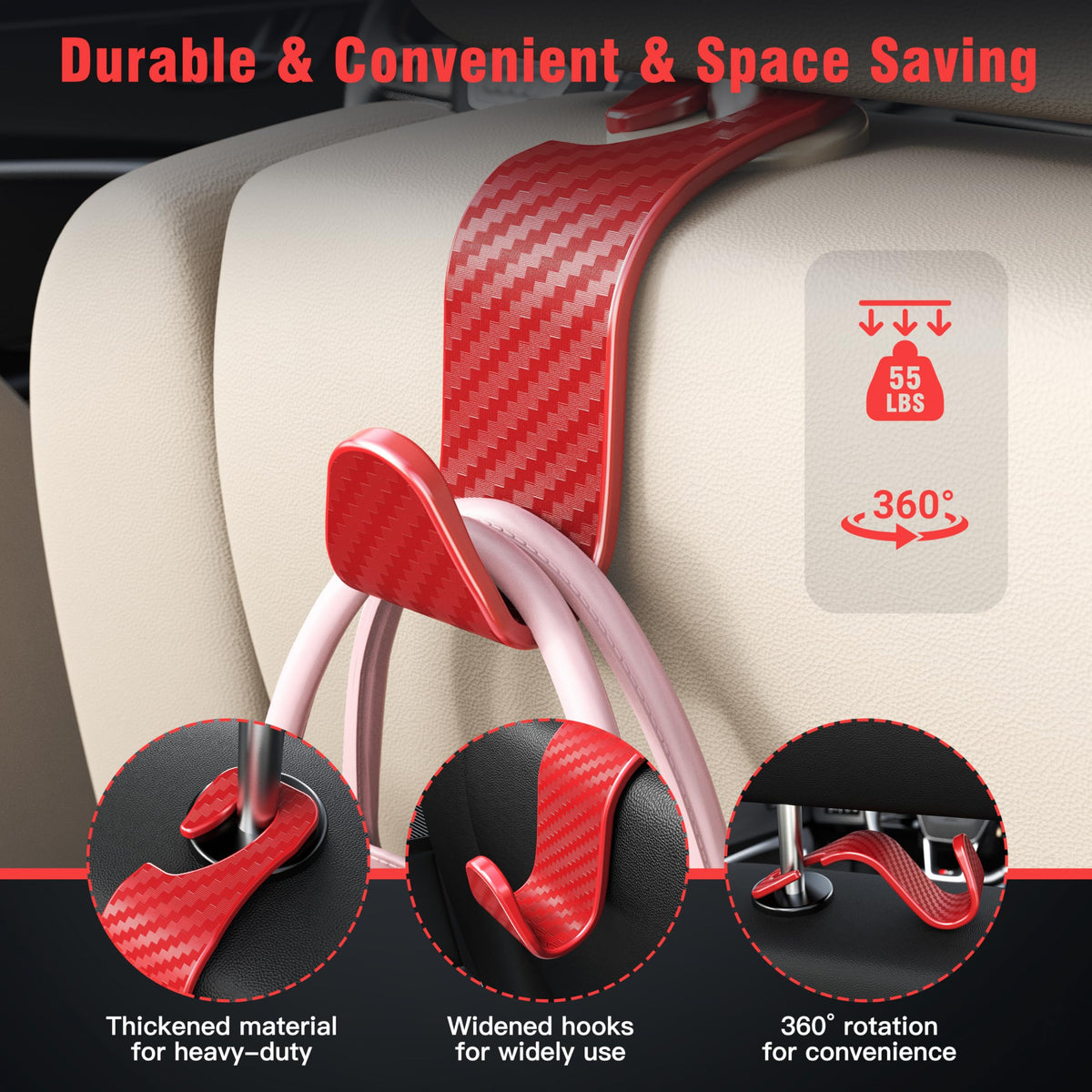 4-Pack Car Headrest Hooks Holds 55lbs Seat Storage Organizer for Bags Jansha Store