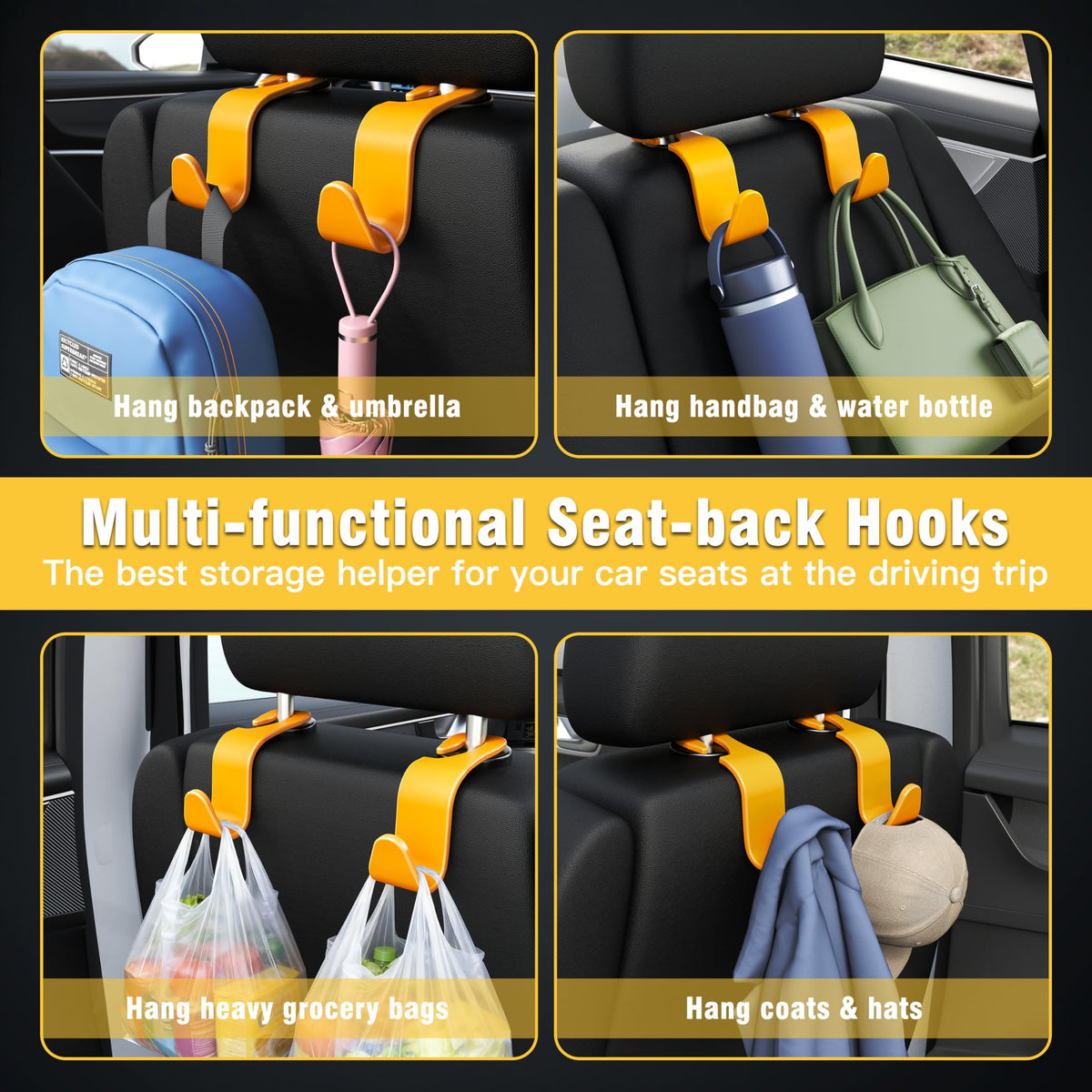 4-Pack Car Headrest Hooks Holds 55lbs Seat Storage Organizer for Bags Jansha Store
