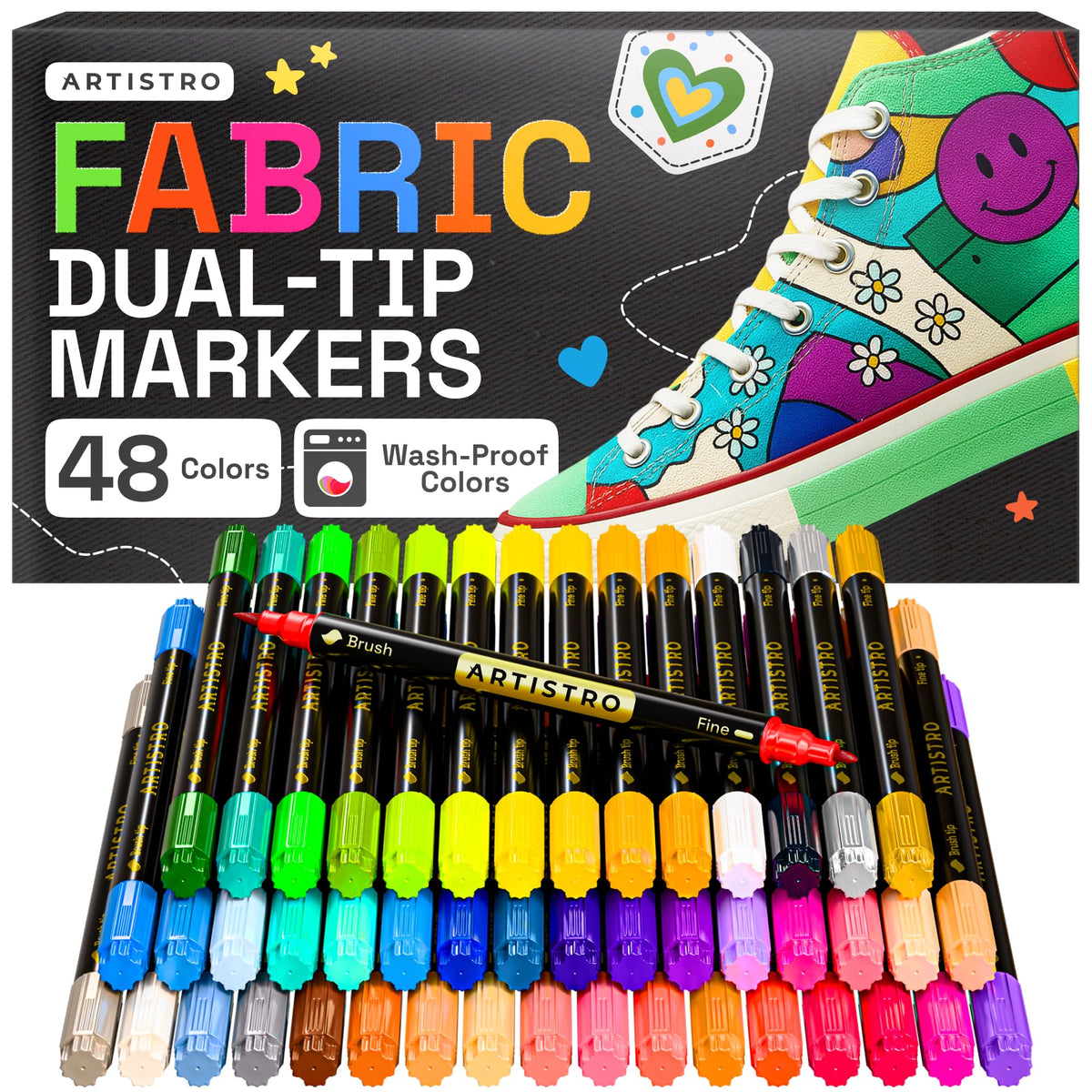 ARTISTRO 5 Black Dual-Tip Fabric Markers Decorating Kit, for Clothes Jansha Store