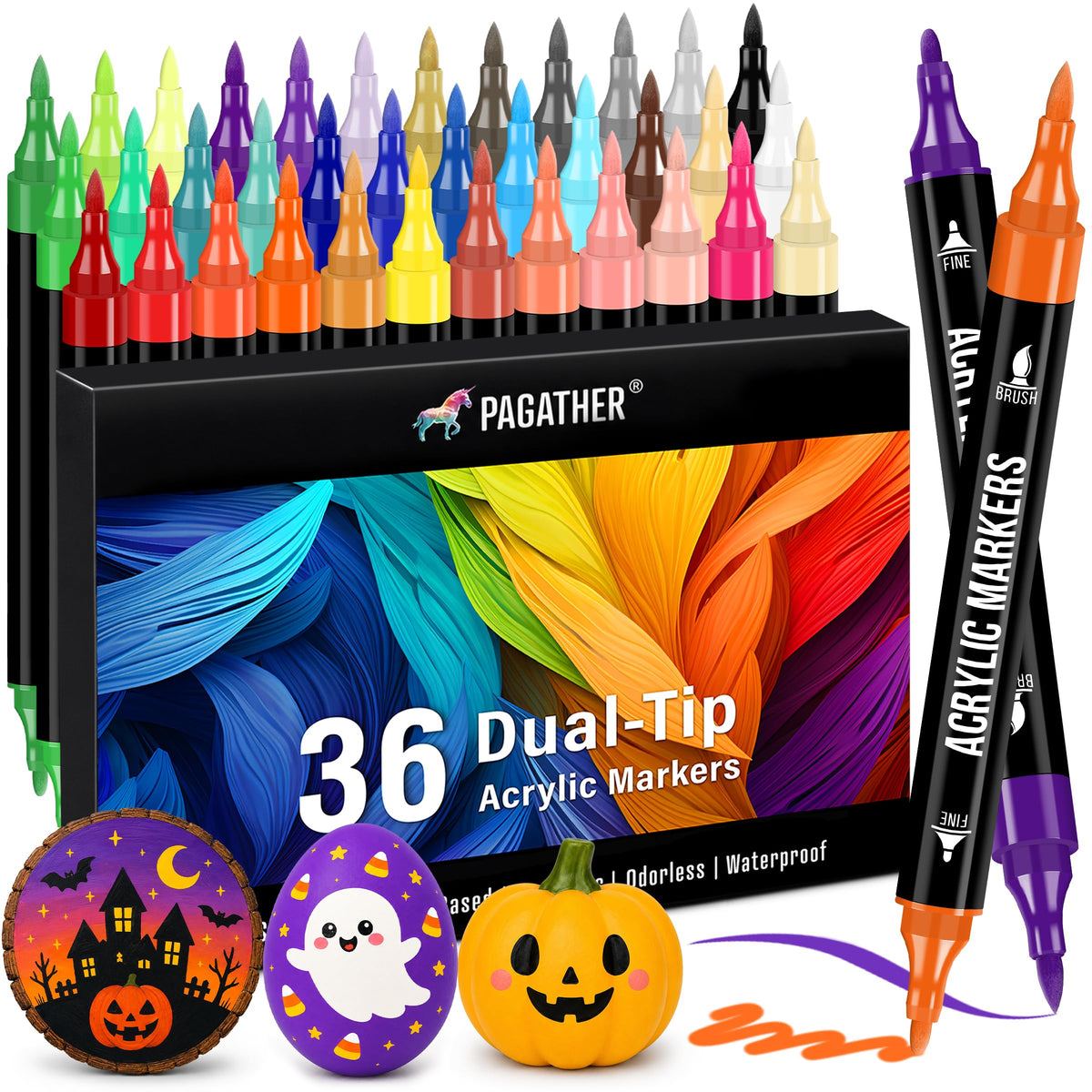 Pagather Metallic Acrylic Paint Markers, 24 Colors Dual Tip Pens Set Jansha Store