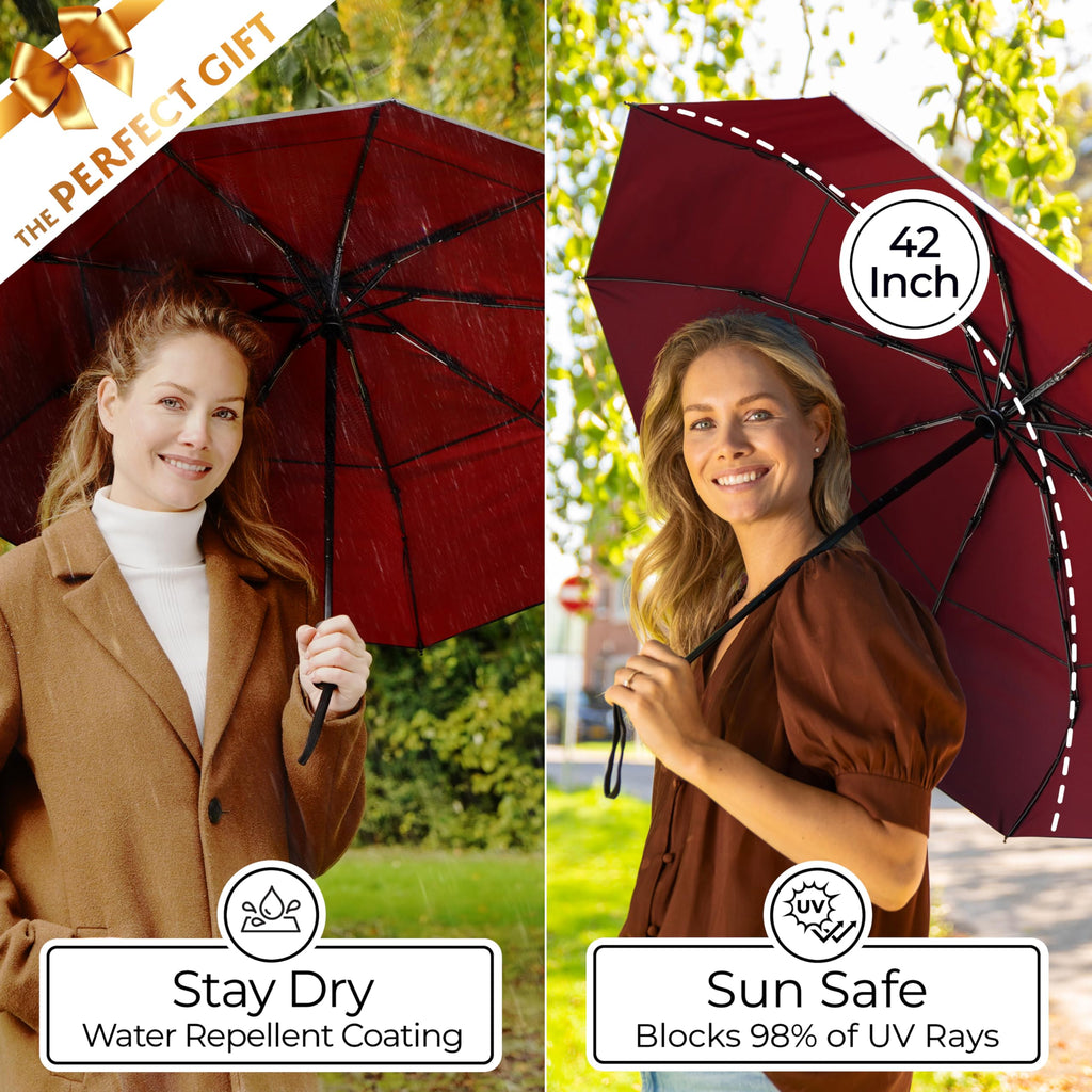 TUMELLA Strongest Windproof Travel Umbrella (Compact, 100MPH Wind-Tested), Light, Portable, One-Handed Use, Automatic Folding Rain Umbrella, Durable, Premium Grip, Fits Car & Backpack Jansha Store