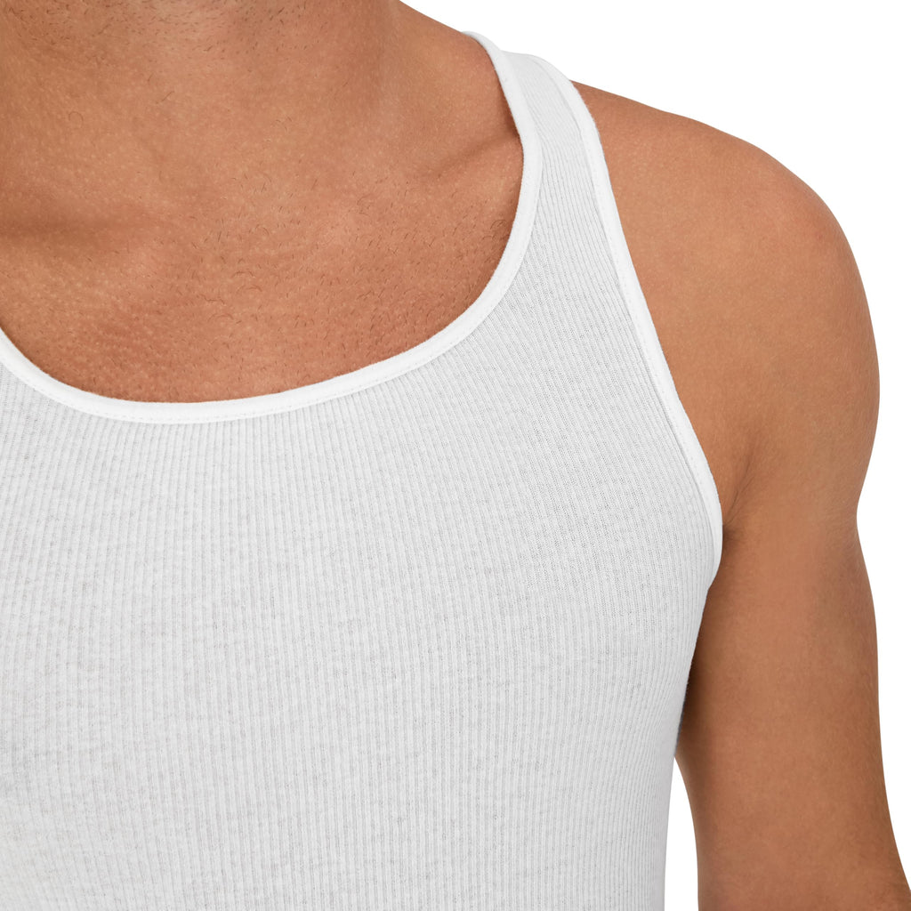 Hanes Men's Tank Undershirt Pack, Cotton Tank Undershirt, Moisture-Wicking, Breathable, White or Grey/Black, Multi-Pack Jansha Store