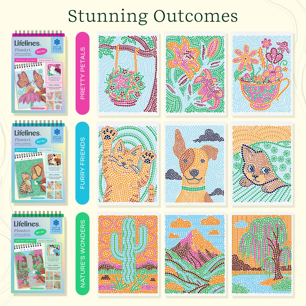 Lifelines FlowArt Activity Pads 3-Pack, Dot-by-Letter Guided Coloring Books Jansha Store