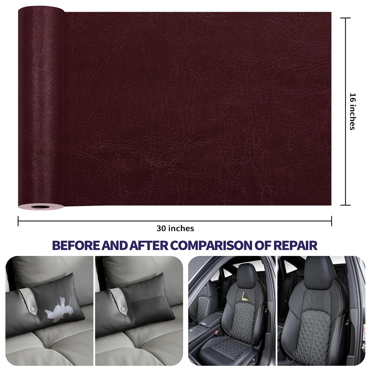 Besezx Leather Repair Patch Tape Kit, Self Adhesive Leather Repair for Furniture, Couch, Sofa, Car Seats,Office Chair,Vinyl Repair Kit.4.8inx60in Jansha Store