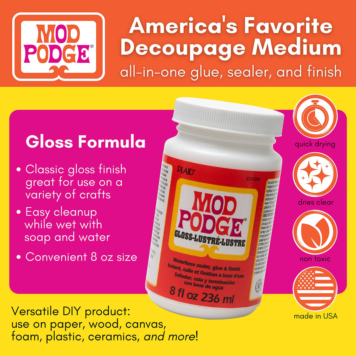 Mod Podge Gloss Sealer, Glue & Finish: All-in-One Craft Solution- Quick Dry, Easy Clean, for Wood, Paper, Fabric & More. Non-Toxic - Craft with Confidence, Made in USA, 16 oz., Pack of 1 Jansha Store