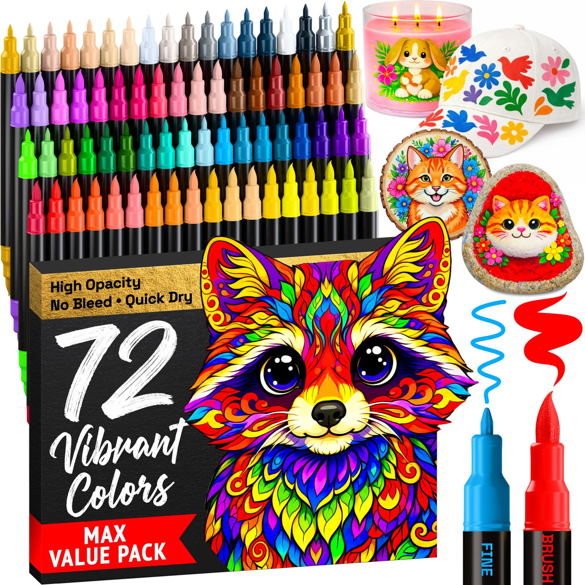 ARTISTRO 36 Multicolor Dual-Tip Acrylic Paint Marker Pens for Drawing Jansha Store