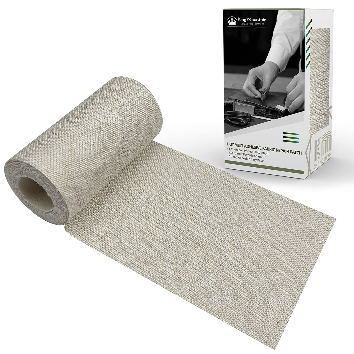 KING MOUNTAIN 100% Cotton Fabric Iron-on Repair Patch, Inside&Outside Clothes Repair Patch, 3"x60" with Backing Glue Repair Decorative Patch kit (Off-White) Jansha Store