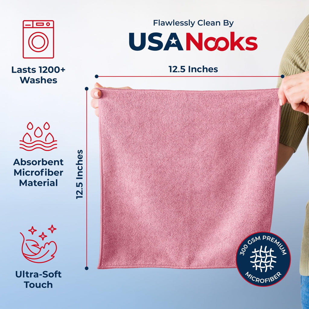 USANOOKS Microfiber Cleaning Cloth Grey - 12 Pcs (12.5"x12.5") - High Performance - 1200 Washes, Ultra Absorbent Microfiber Towel Weave Grime & Liquid for Streak-Free Mirror Shine - Car Washing Cloth Jansha Store