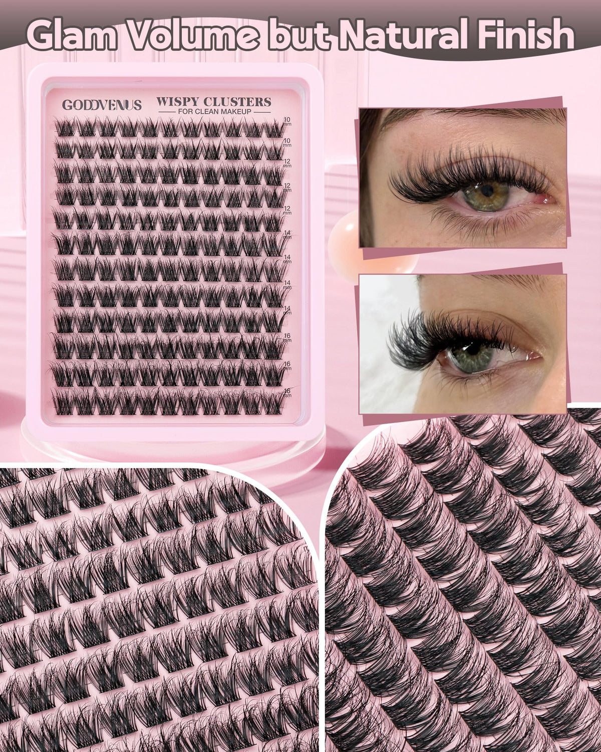Brown Lash Clusters Natural For Soft Glam 300Pcs Wispy Lashes Cluster Eyelash Cluster Extensions C Curve Individual Lashes DIY Lash Extension Waterproof & Long - Lasting (10-16mm) Jansha Store
